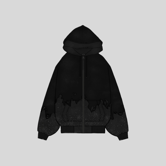 Celestial Double Layer Zip-up Hoodie "OBSIDIAN"
