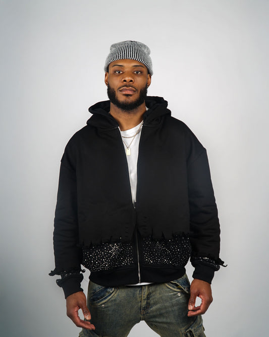 Celestial Double Layer Zip-up Hoodie "OBSIDIAN"